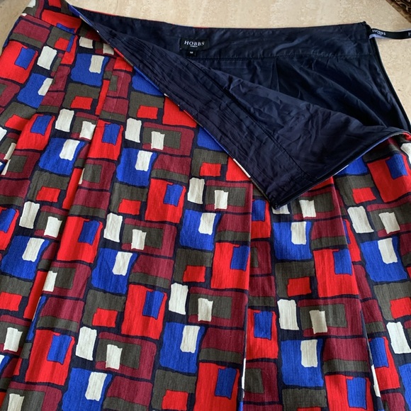 HOBBS LONDON graphic colorful skirt, pleated, raw silk, lined, side zip. 18 EUC - Picture 8 of 17